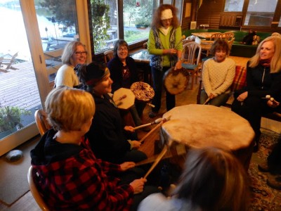 Ladies Retreat drumming in CWC lodge. A good way to connect with each other, start the weekend off letting go of stress and having some fun . . . 
